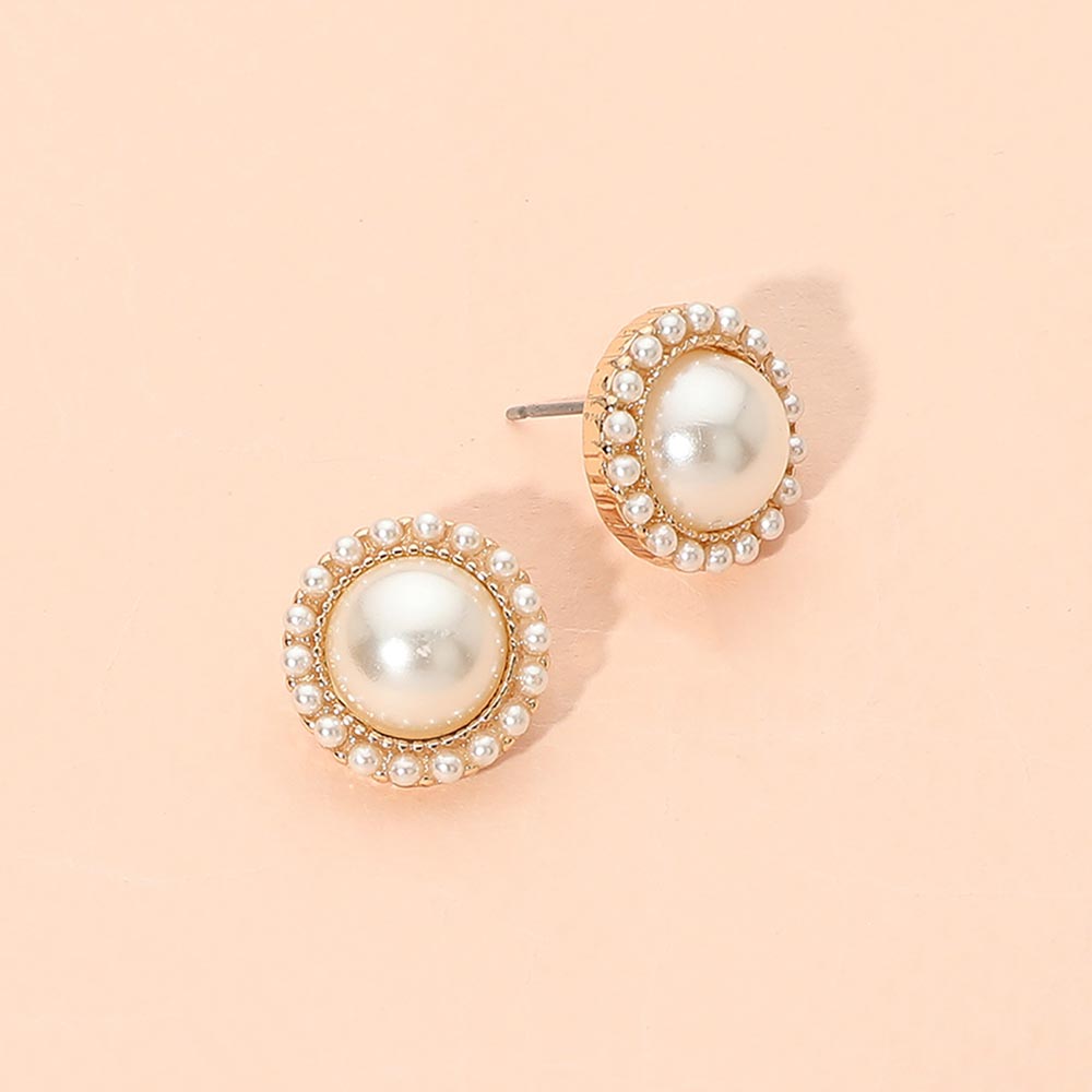 Madeline Love Gold Beaded Pearl Halo Stud Earrings