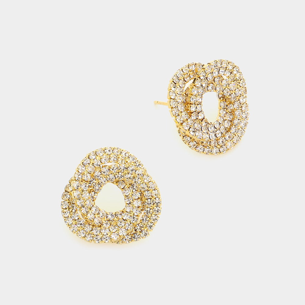 Madeline Love Gold Rhinestone Pave Knot Stud Evening Earrings