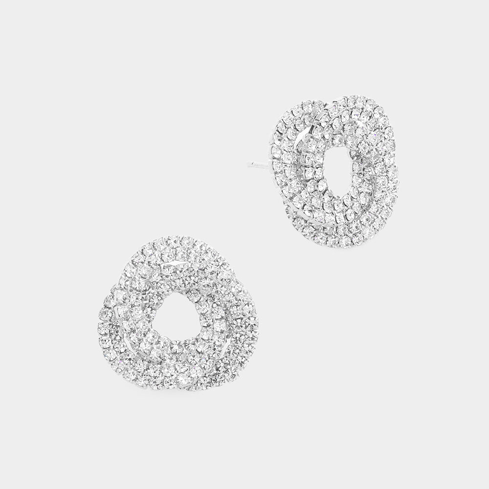 Madeline Love Silver Rhinestone Pave Knot Stud Evening Earrings