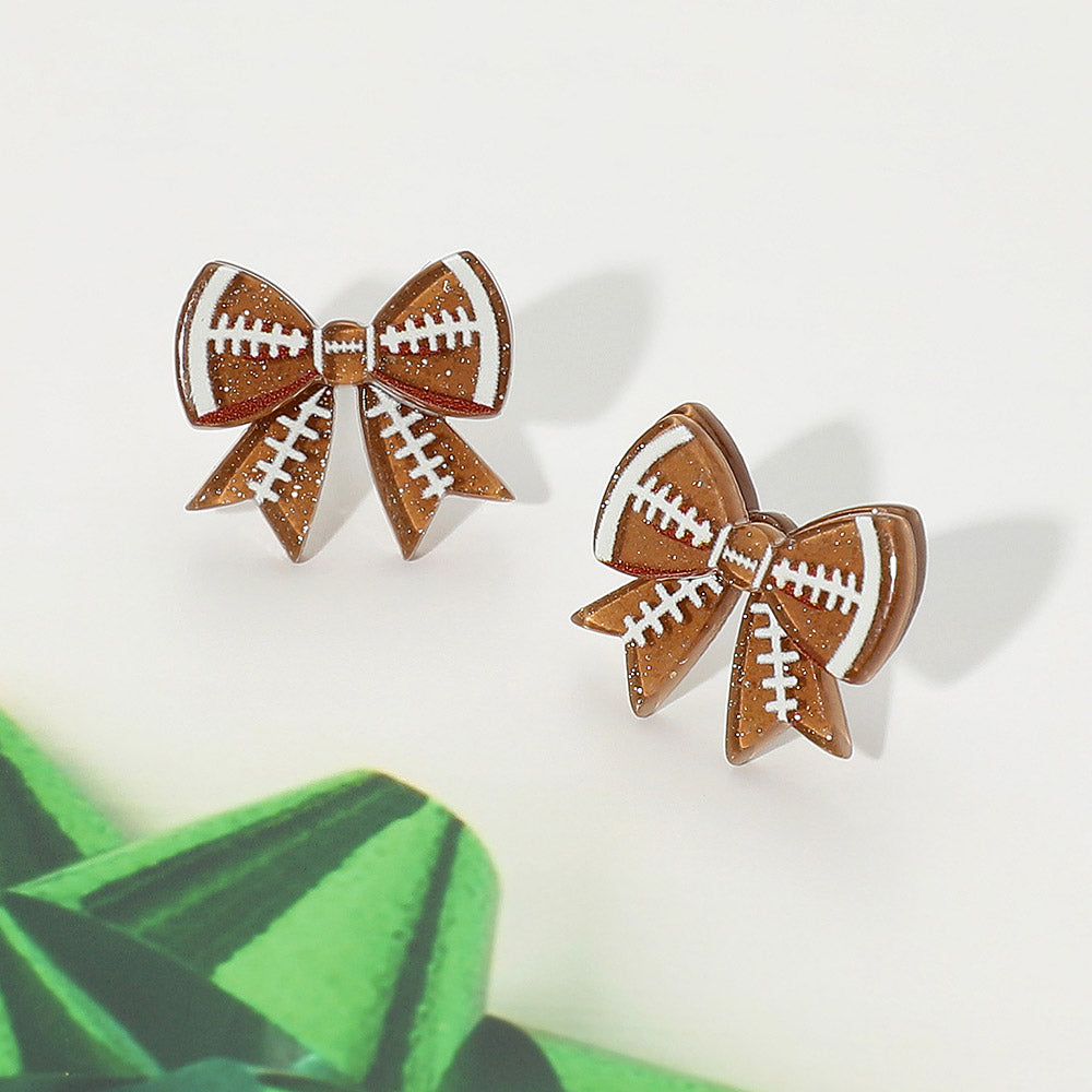 Madeline Love Brown Resin Football Bow Stud Earrings