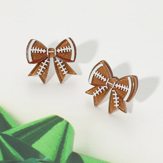 Madeline Love Brown Resin Football Bow Stud Earrings