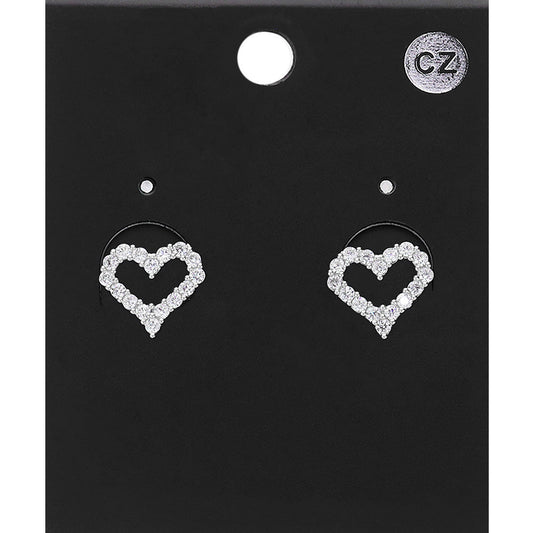 CZ Stone Paved Open Heart Stud Earrings