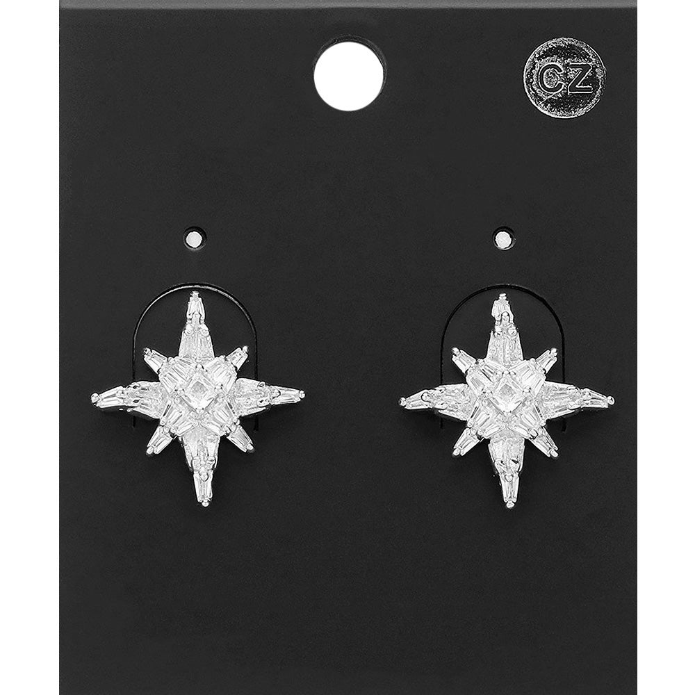 Madeline Love Rhodium CZ Stone Paved Star Stud Earrings