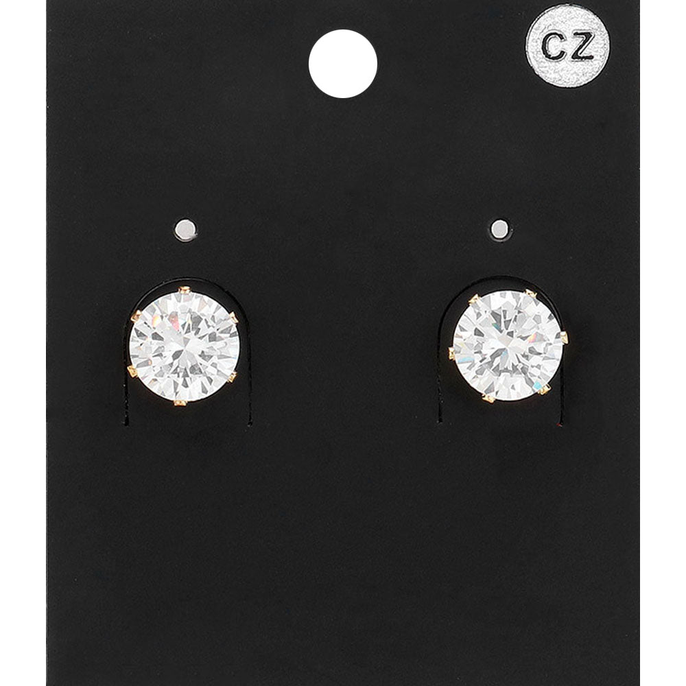 Madeline Love Clear, Gold Round CZ Stone Stud Earrings - Jewelry