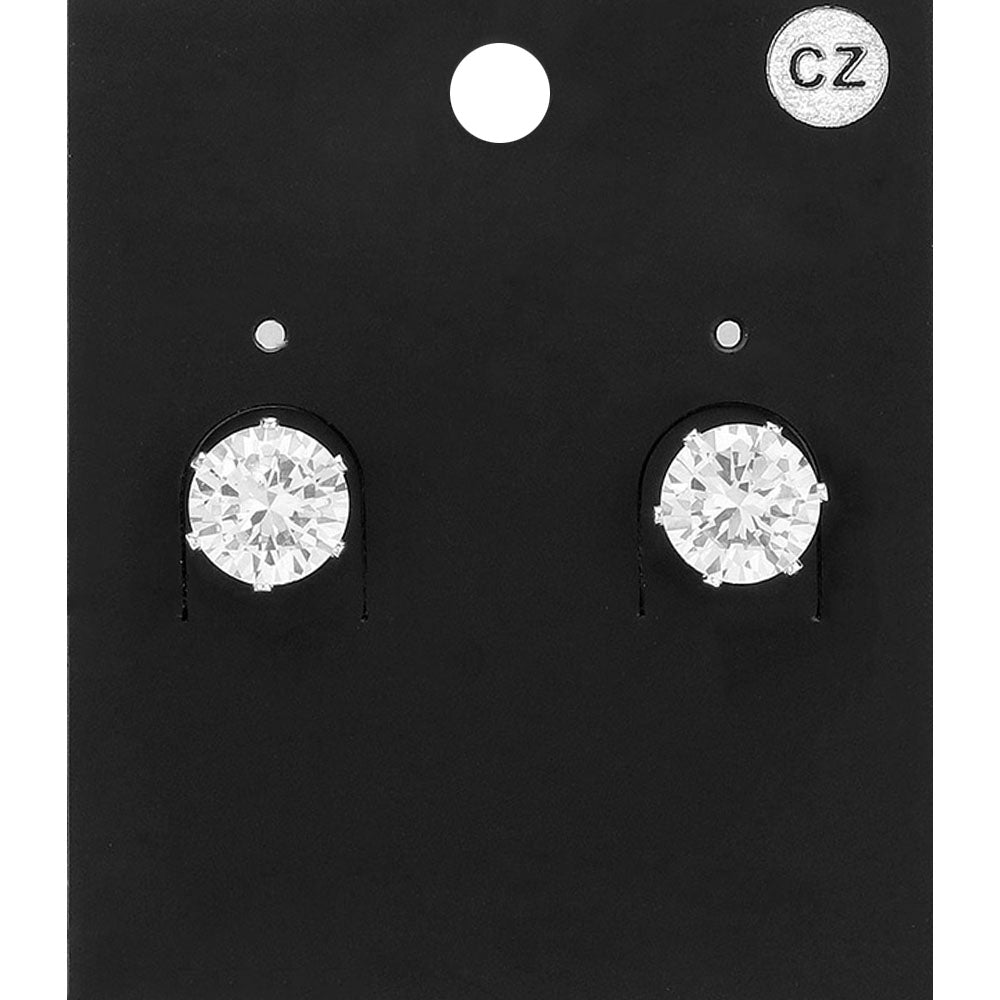 Madeline Love Clear, Silver Round CZ Stone Stud Earrings - Jewelry