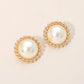 Madeline Love Cream, Gold Beaded Rim Pearl Stud Earrings