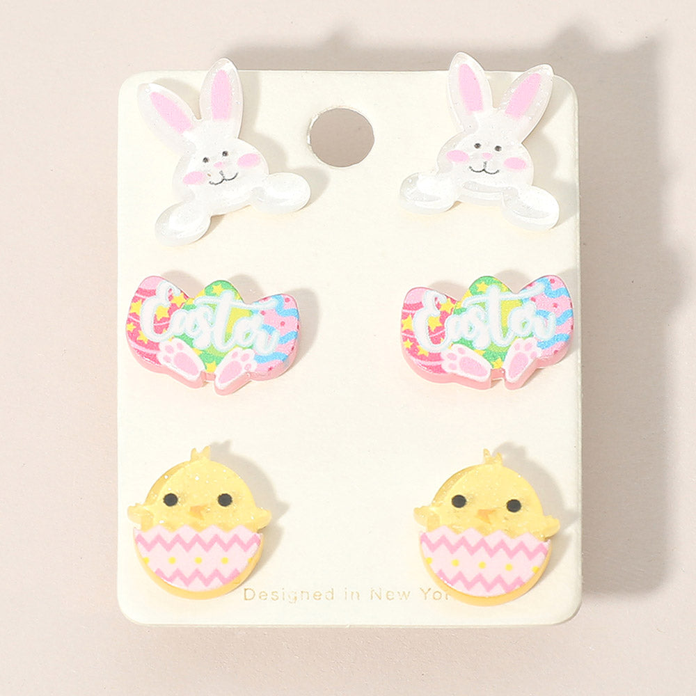 Madeline Love Multi 3Pairs - Easter Bunny Egg Chick Stud Earring Set - Earrings