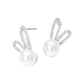 Madeline Love Silver, White Rhinestone Pave Ear Pearl Bunny Stud Earrings - desc