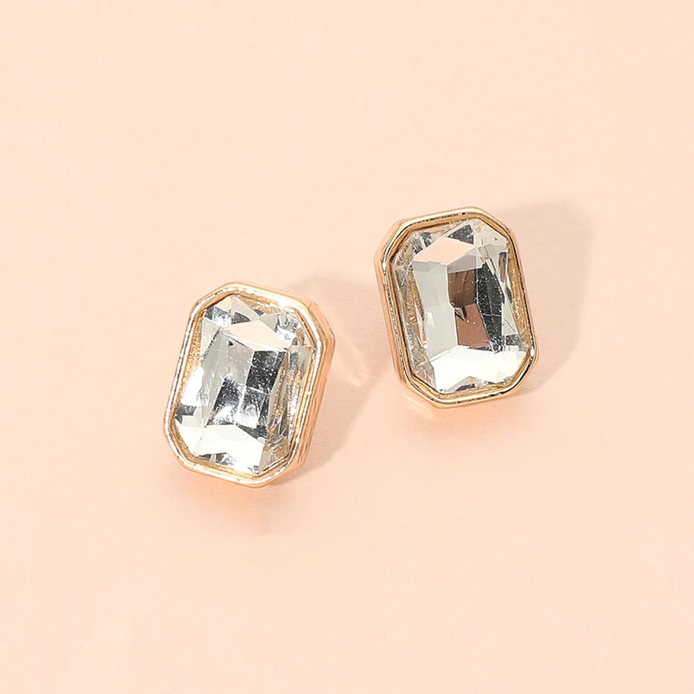 Madeline Love Clear, Gold Geometric Stone Stud Earrings