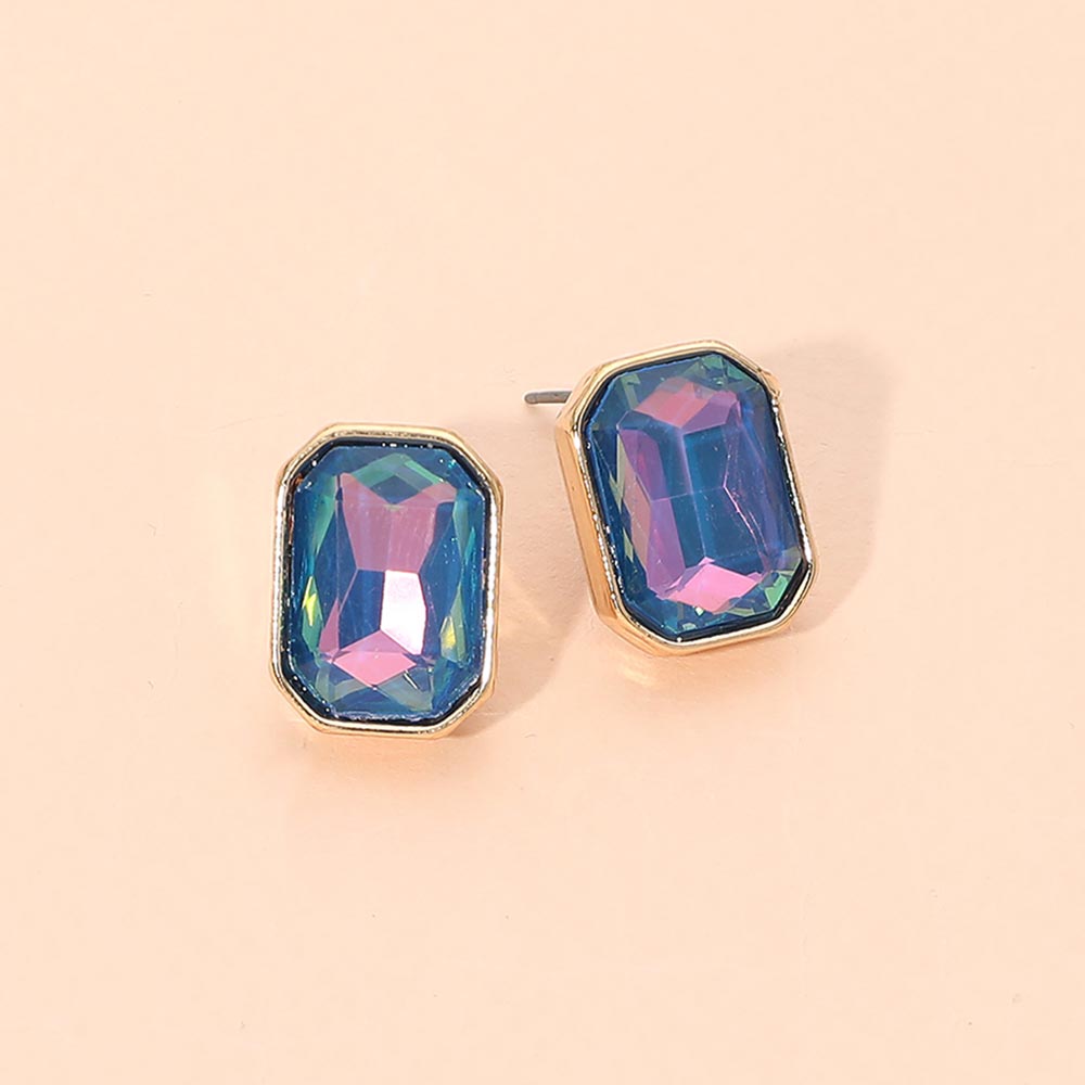 Madeline Love Blue, Dark, Gold Geometric Stone Stud Earrings