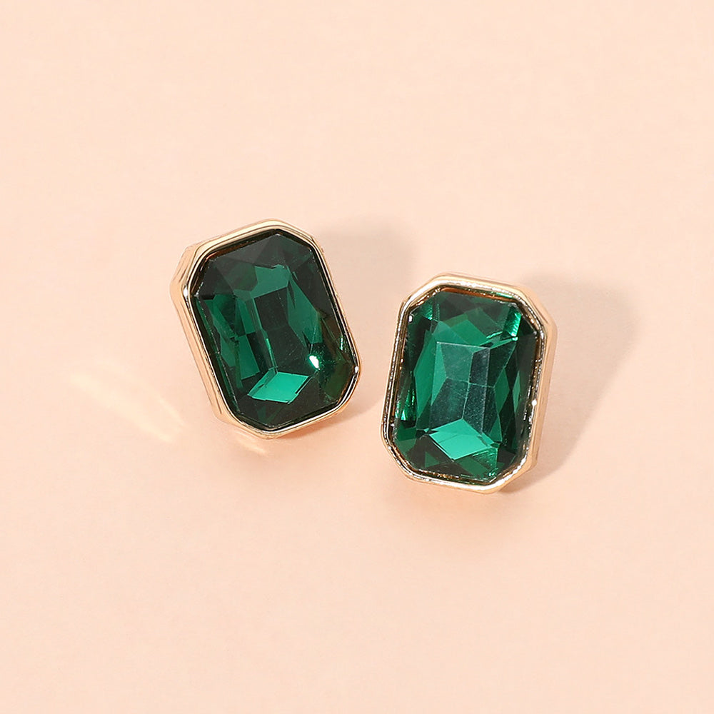Madeline Love Emerald, Gold Geometric Stone Stud Earrings