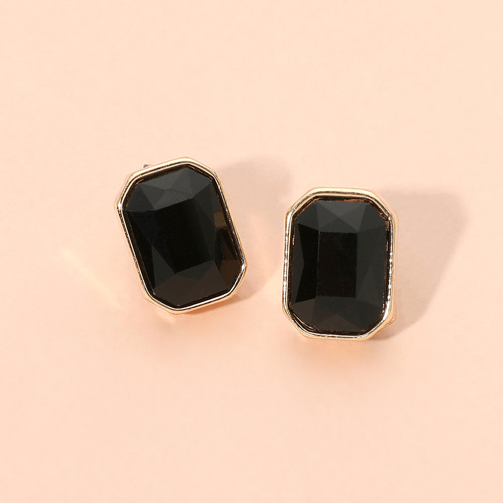Madeline Love Gold, Jet Black Geometric Stone Stud Earrings