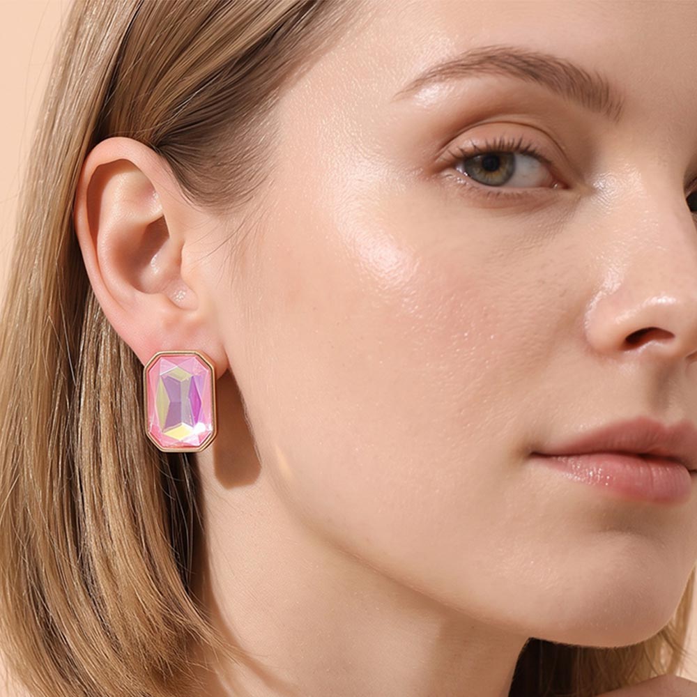 Madeline Love Pink Geometric Stone Stud Earrings