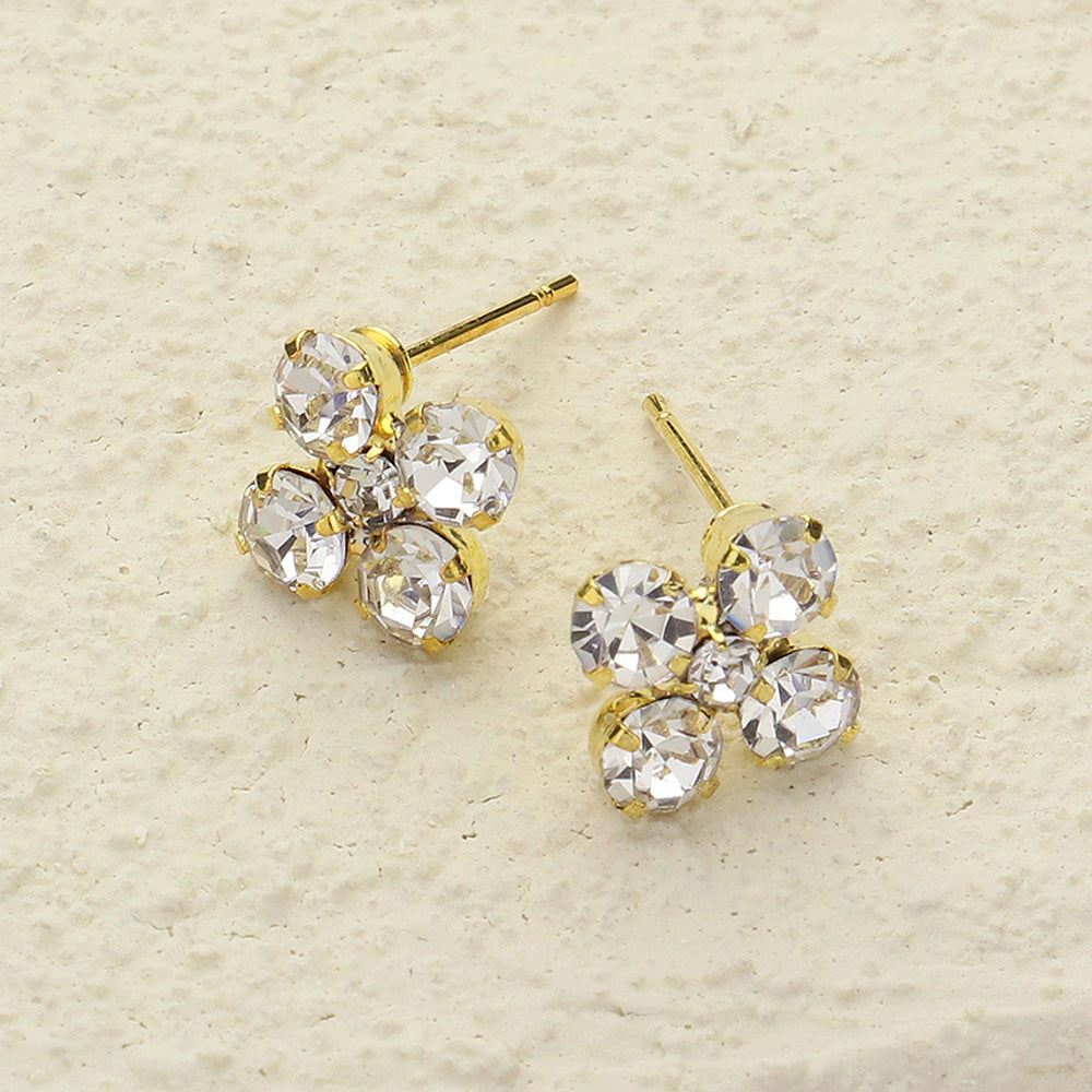 Madeline Love Clear, Gold Flower Stone Stud Earrings