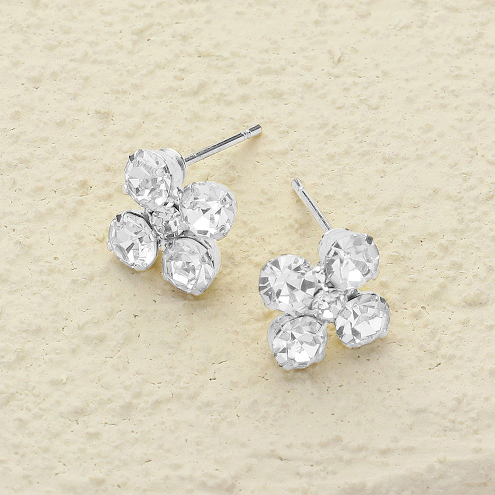 Madeline Love Clear, Silver Flower Stone Stud Earrings