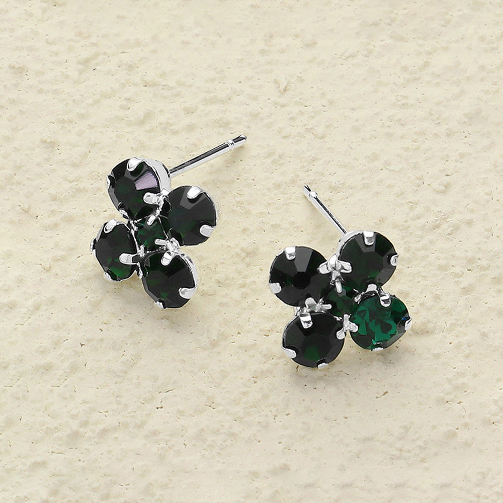 Madeline Love Emerald, Silver Flower Stone Stud Earrings