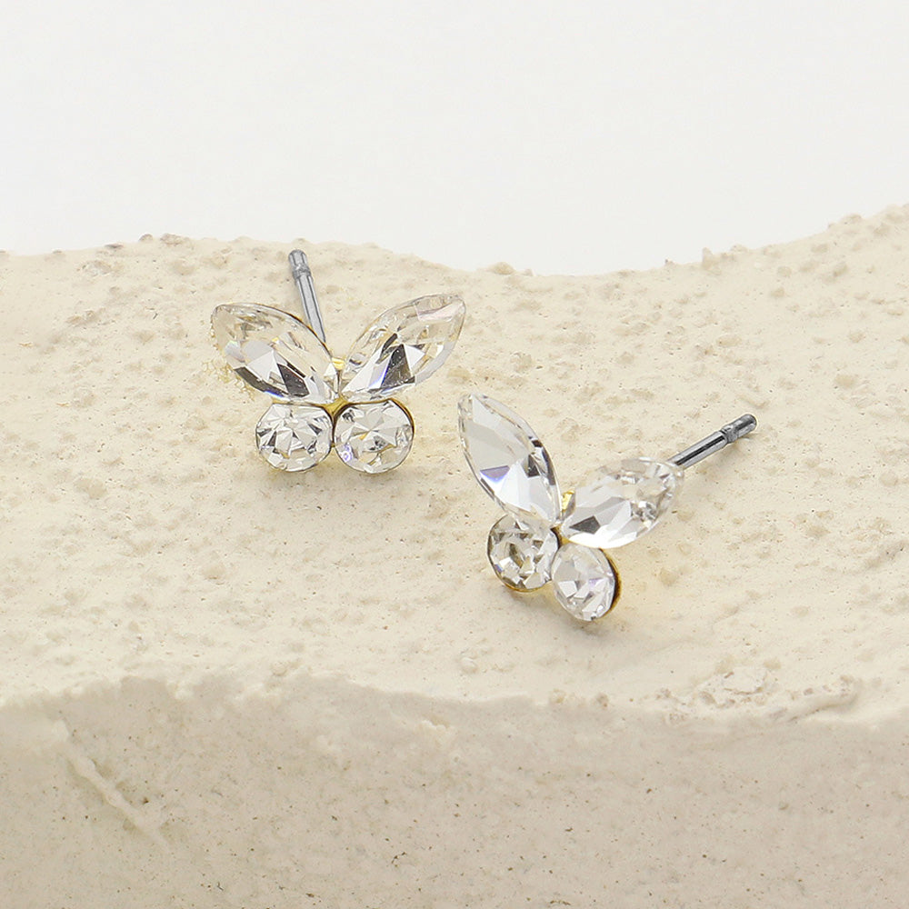 Madeline Love Clear, Gold Stone Butterfly Stud Earrings