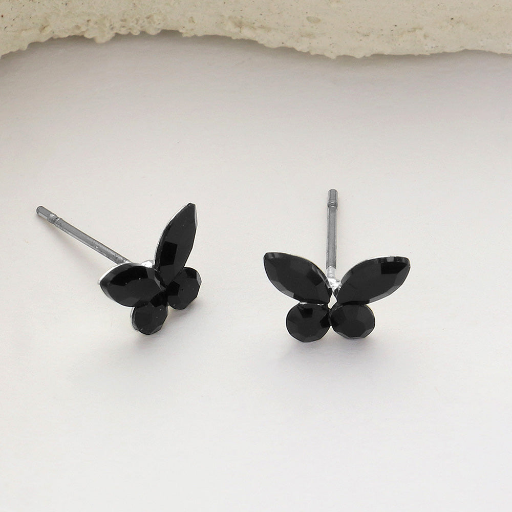Madeline Love Black, Silver Stone Butterfly Stud Earrings