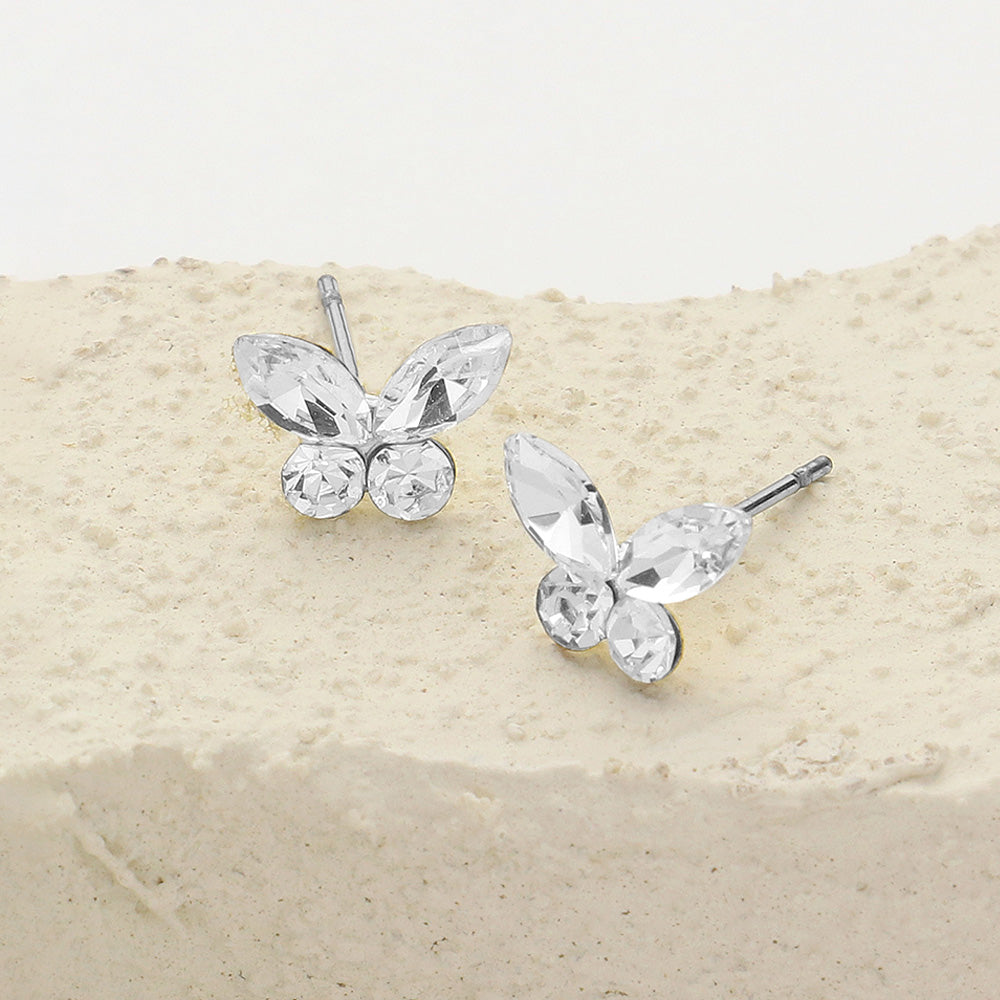Madeline Love Clear, Silver Stone Butterfly Stud Earrings