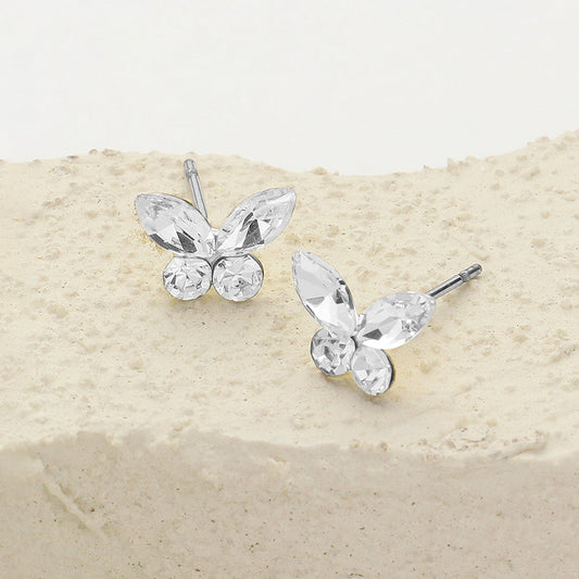 Madeline Love Clear, Silver Stone Butterfly Stud Earrings