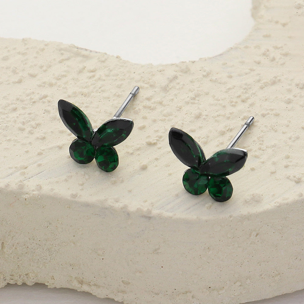 Madeline Love Emerald, Silver Stone Butterfly Stud Earrings