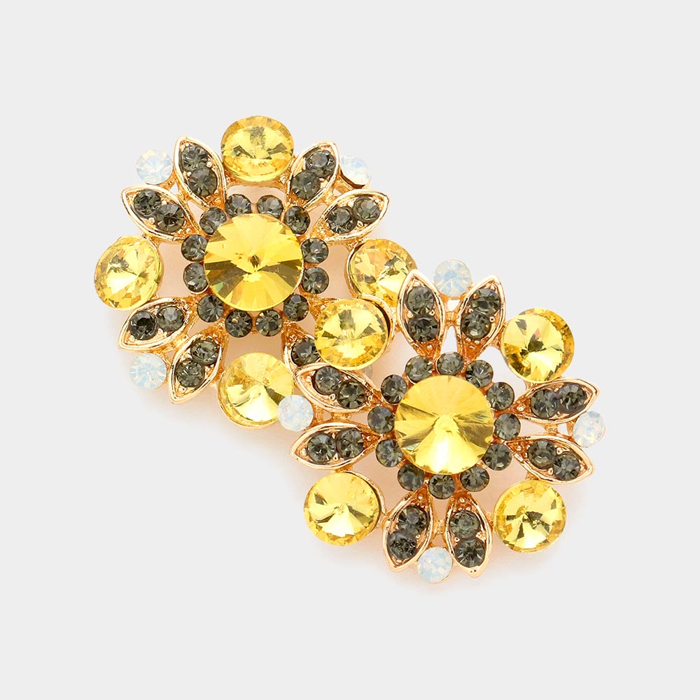 Madeline Love Yellow Floral Bubble Stone Embellished Stud Evening Earrings