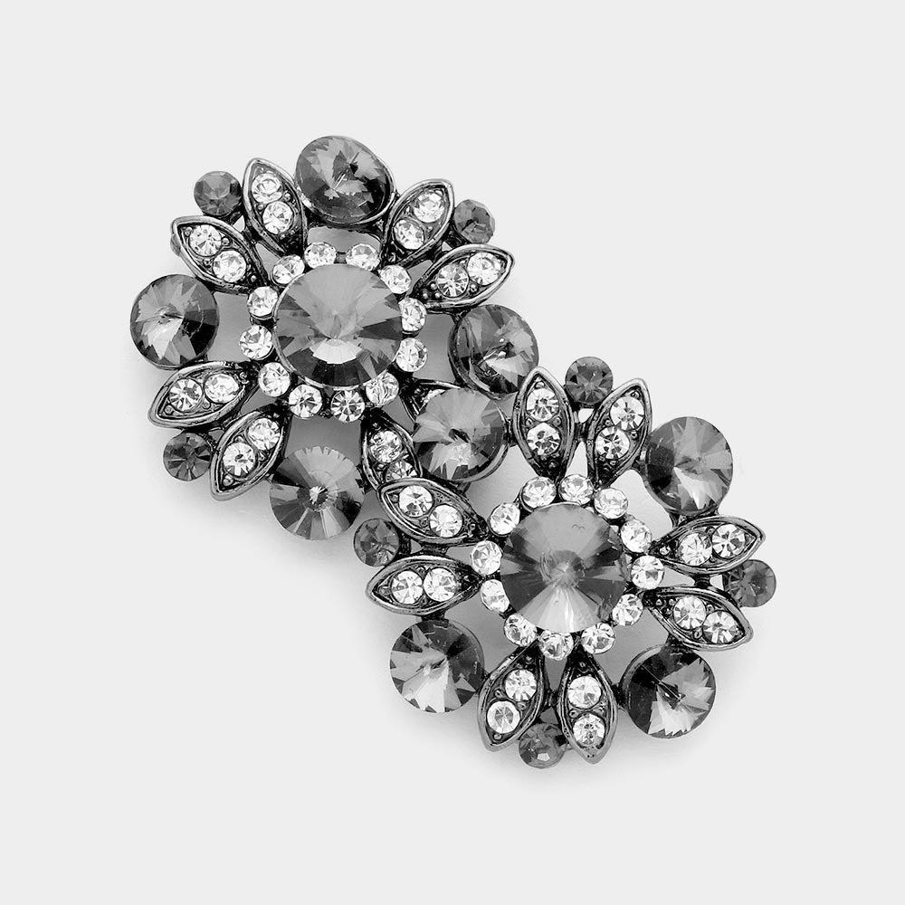 Madeline Love Black Diamond Floral Bubble Stone Embellished Stud Evening Earrings