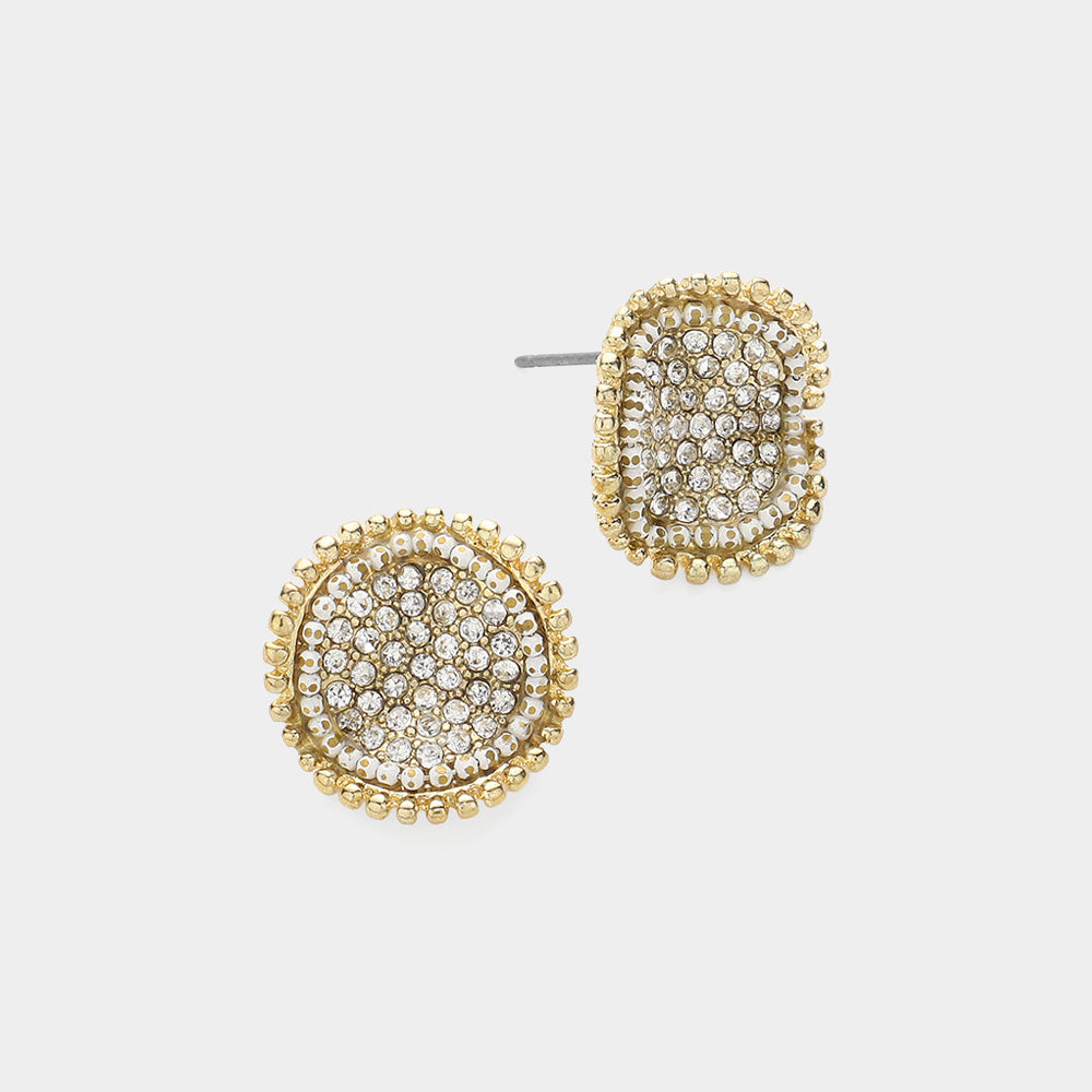 Madeline Love Clear, Gold Rhinestone Cluster Crushed Round Stud Earrings