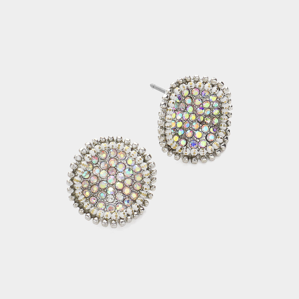 Madeline Love AB, Rhodium Rhinestone Cluster Crushed Round Stud Earrings