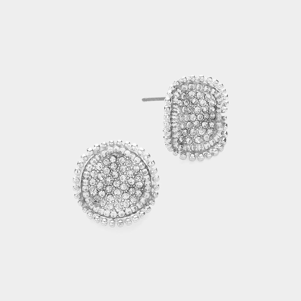 Madeline Love Clear, Rhodium Rhinestone Cluster Crushed Round Stud Earrings