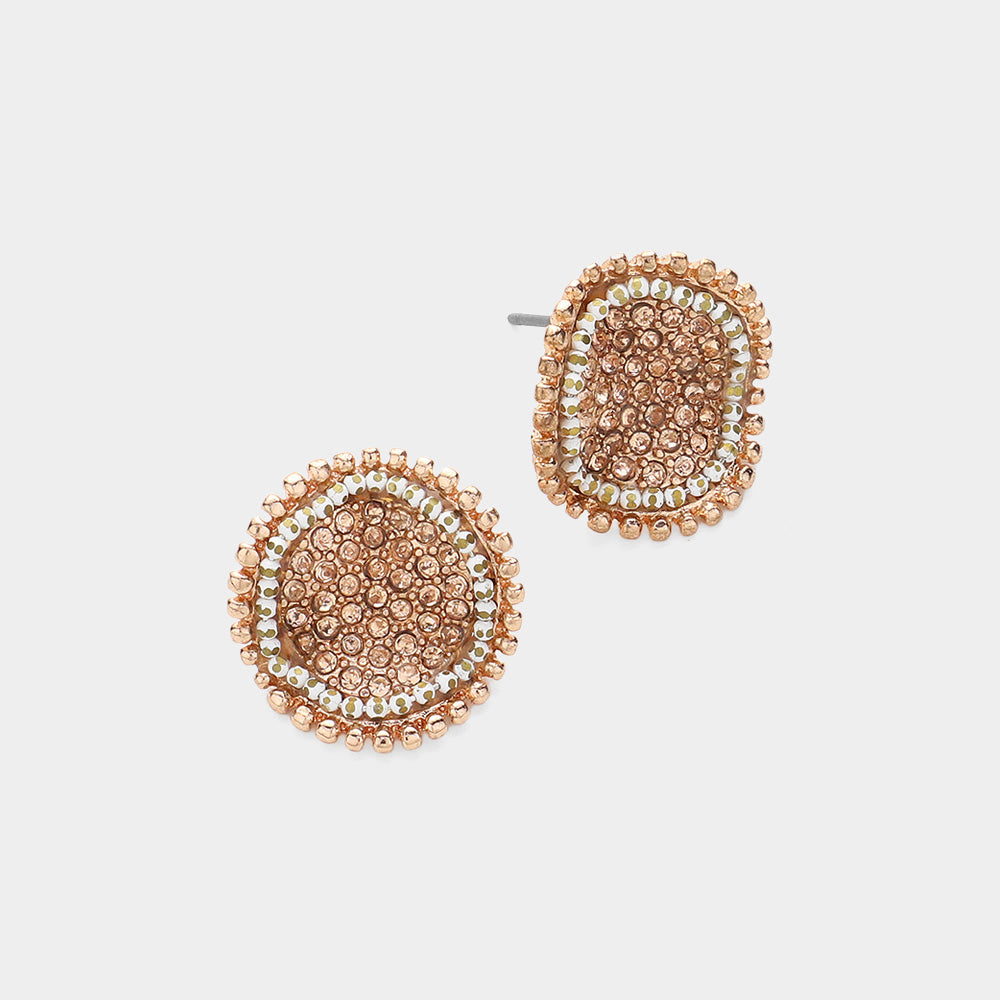 Madeline Love Peach, Rose Gold Rhinestone Cluster Crushed Round Stud Earrings