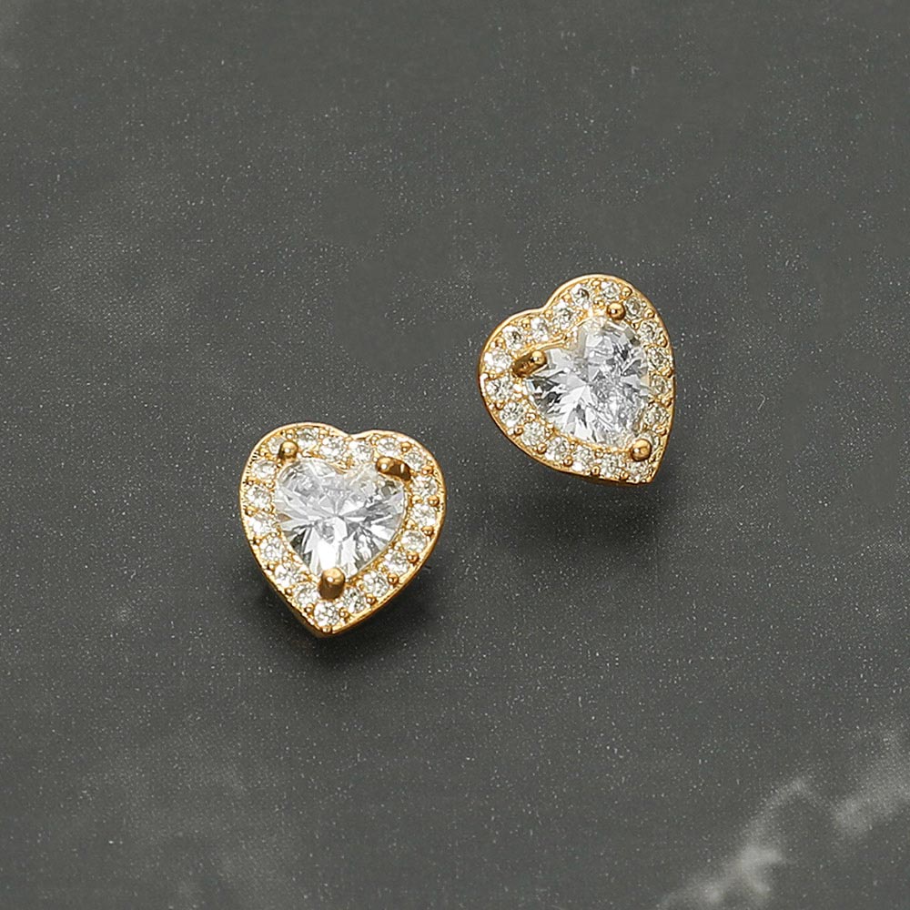 Madeline Love Clear, Gold CZ Heart Stud Earrings