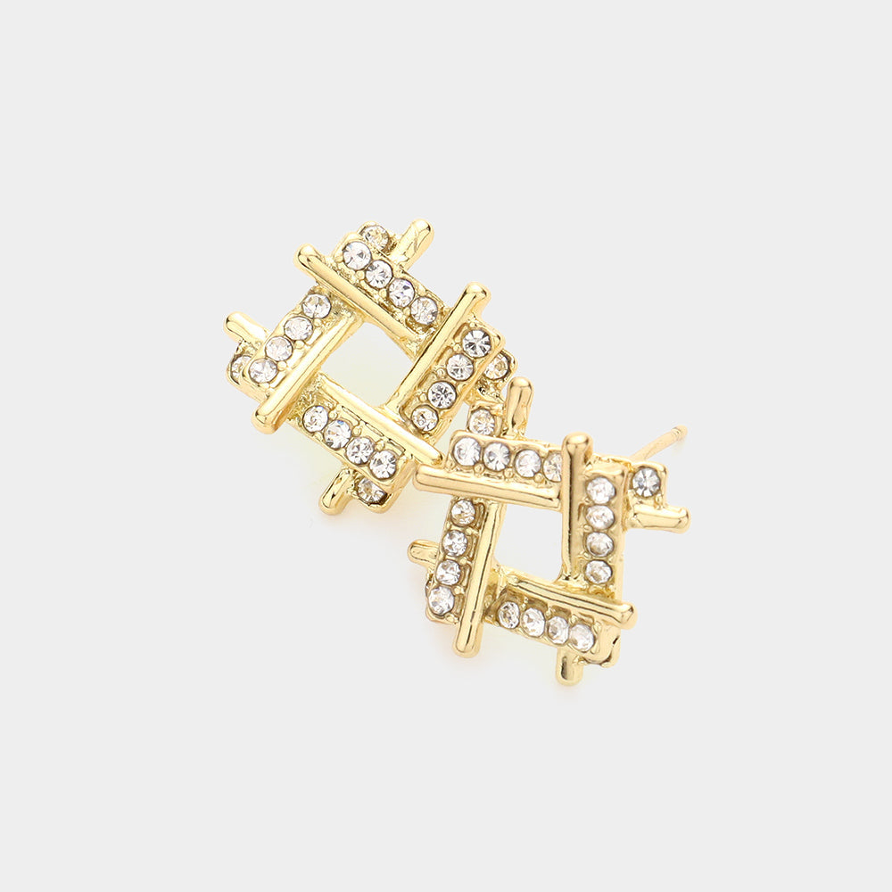 Madeline Love Gold Rhinestone Embellished Hashtag Stud Earrings