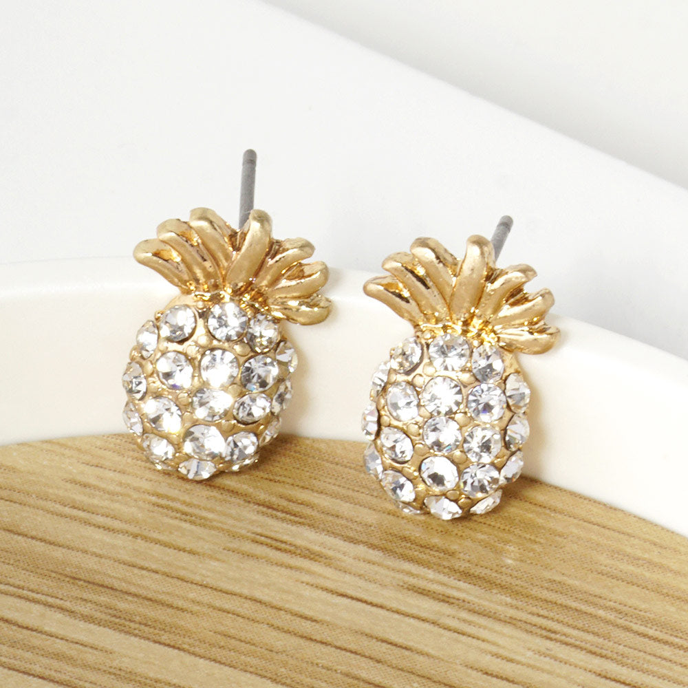 Madeline Love Clear, Gold Crystal Pave Pineapple Stud Earrings