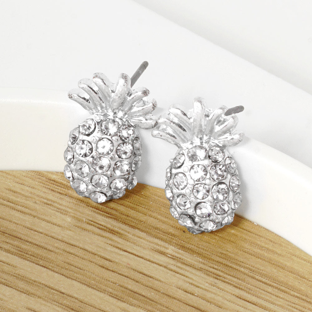 Madeline Love Clear, Rhodium Crystal Pave Pineapple Stud Earrings