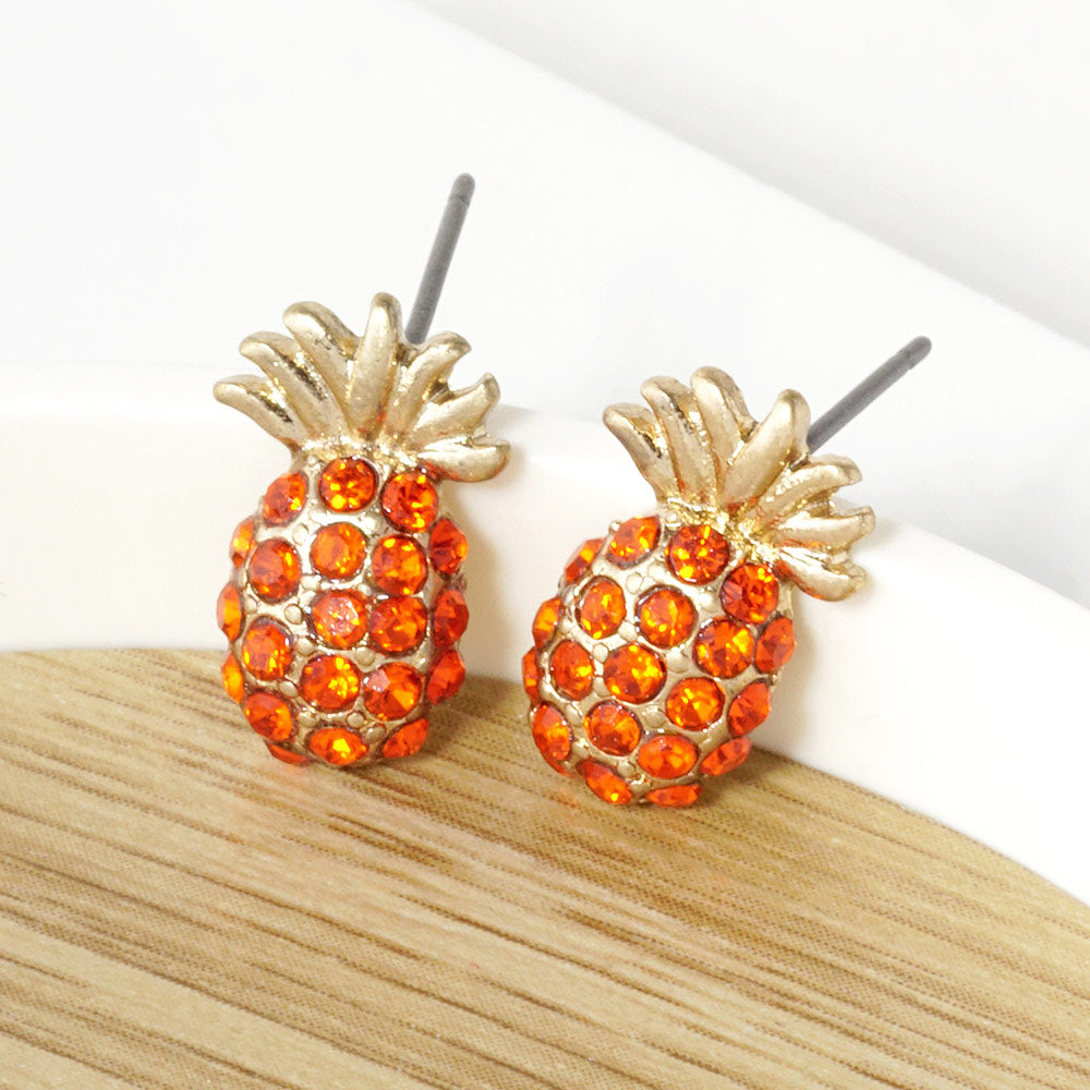 Madeline Love Orange Crystal Pave Pineapple Stud Earrings