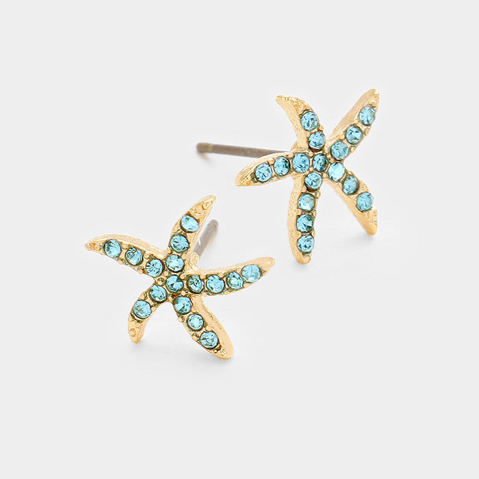 Aqua Starfish Stud Earrings