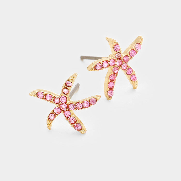 Lt Rose Starfish Stud Earrings