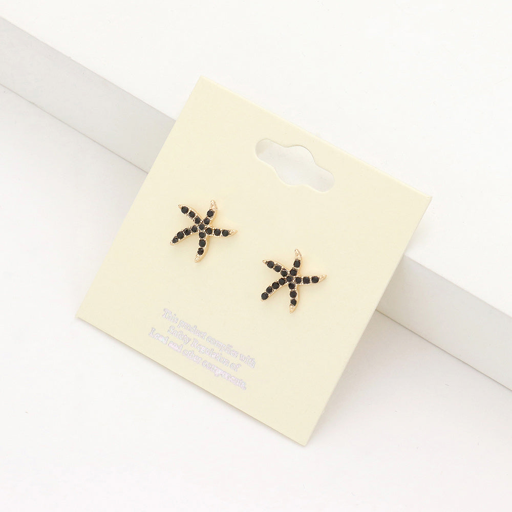 Jet Black Starfish Stud Earrings