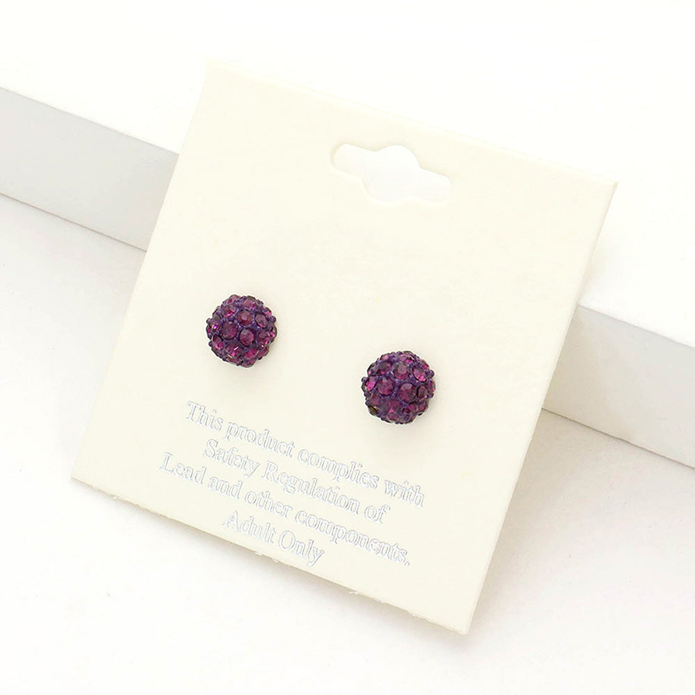 Amethyst Shamballa Ball Stud Earrings