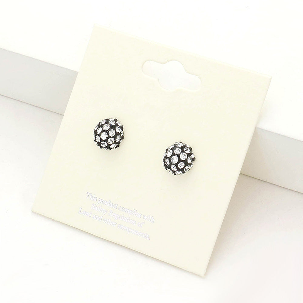 Black, Clear Shamballa Ball Stud Earrings