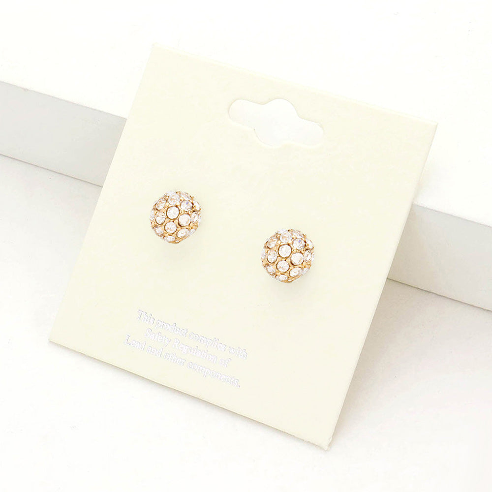 Clear, Gold Shamballa Ball Stud Earrings