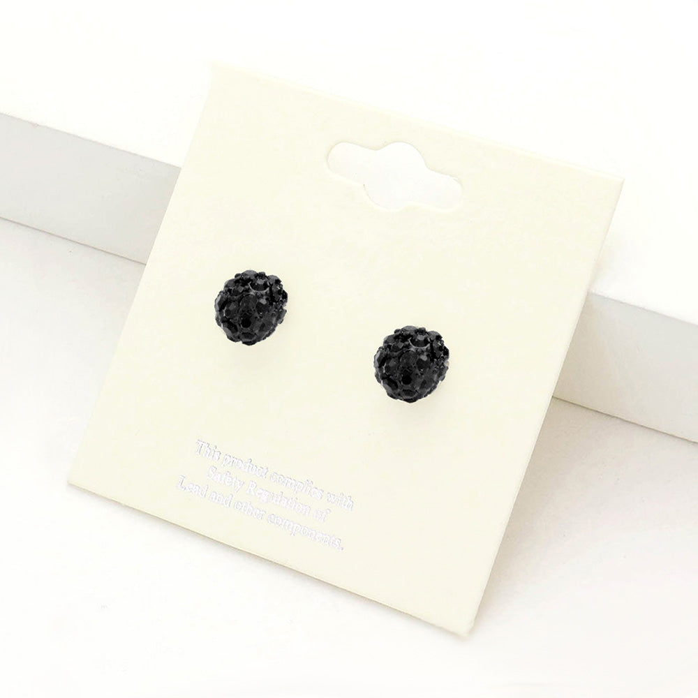 Jet Black Shamballa Ball Stud Earrings