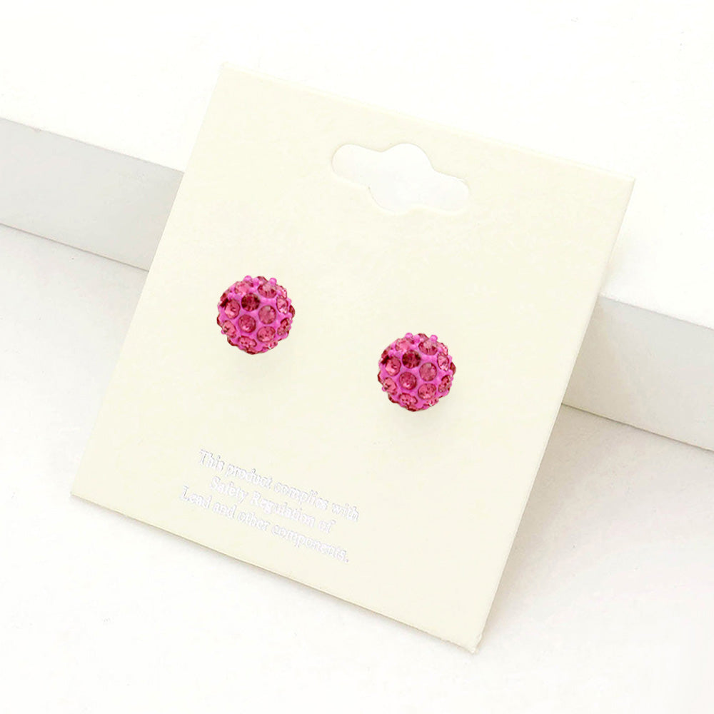 Pink Shamballa Ball Stud Earrings