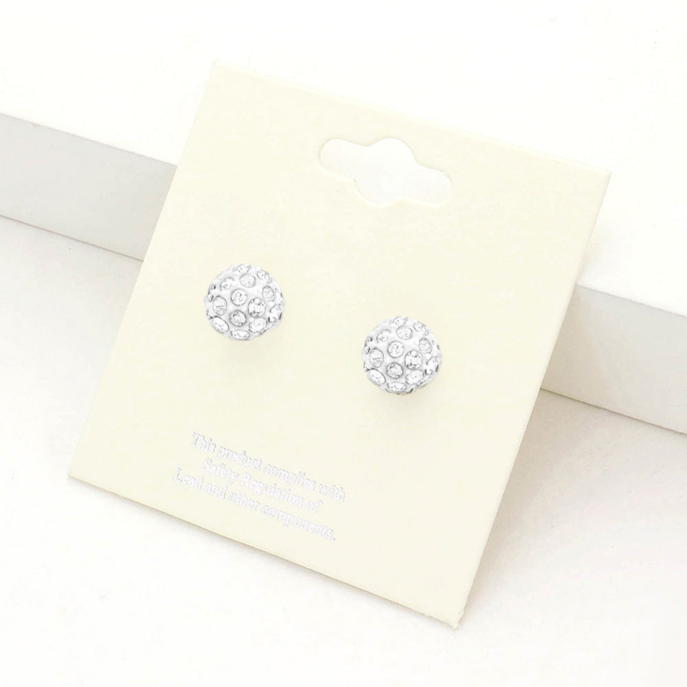 Clear, White Shamballa Ball Stud Earrings