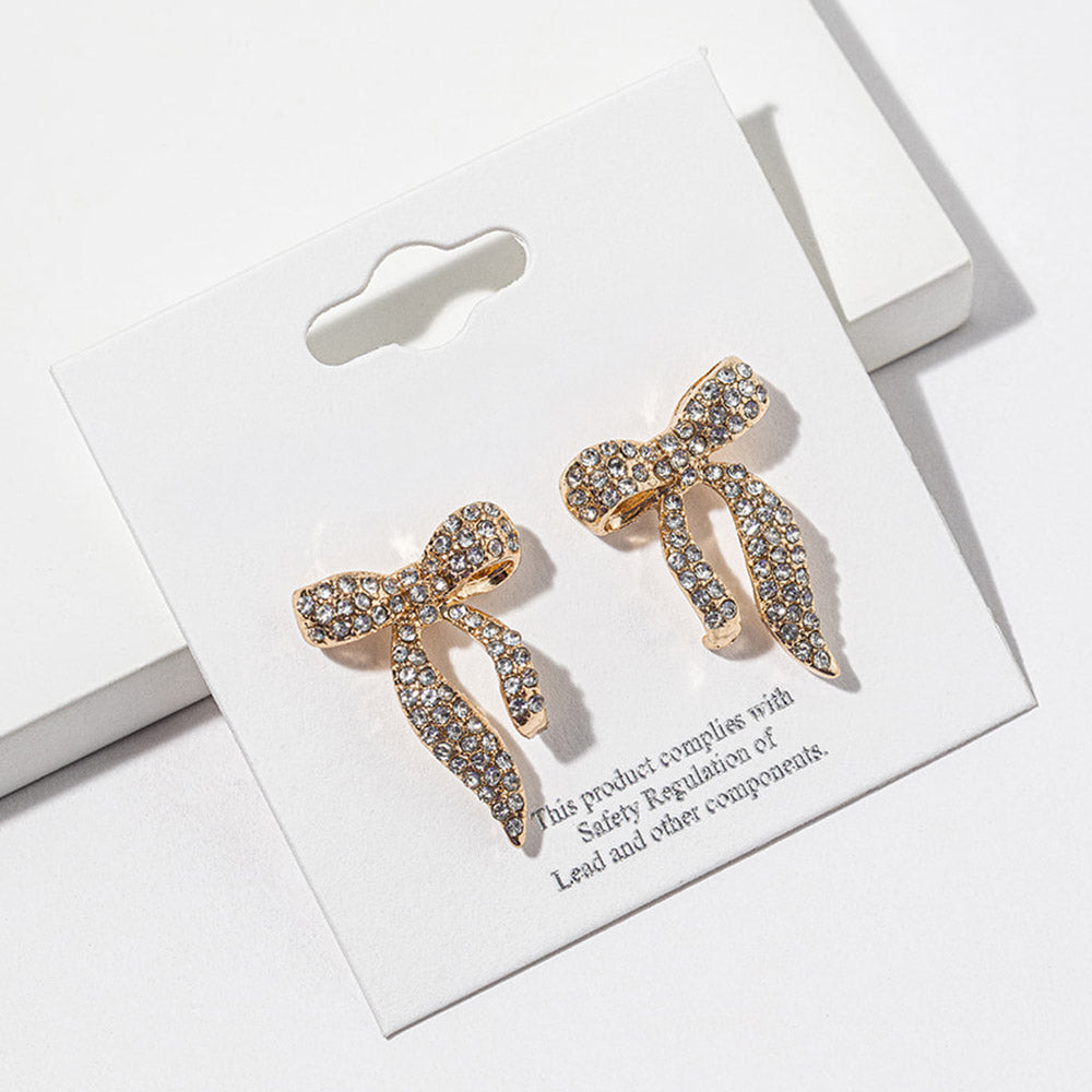 Madeline Love Clear, Gold Crystal Pave Bow Stud Earrings