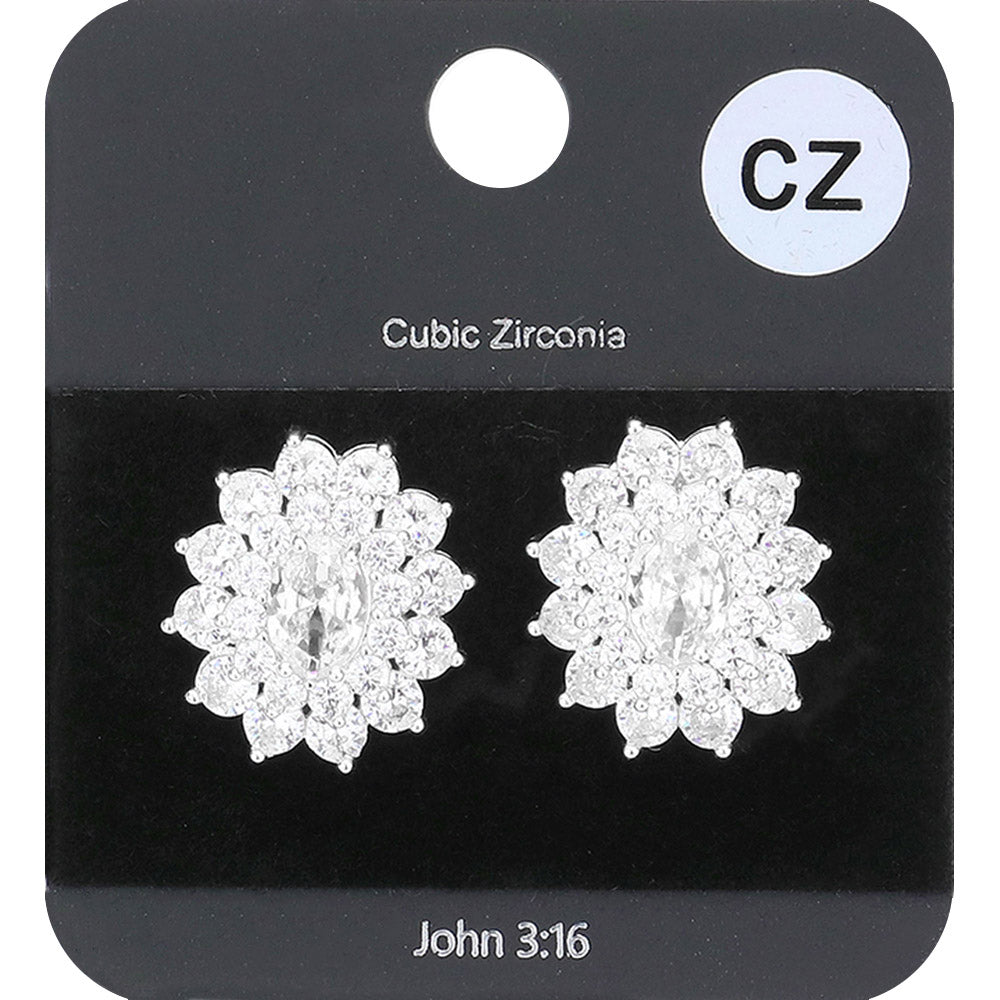 Madeline Love Clear, Rhodium Cubic Zirconia Floral Crystal Stud Evening Earrings