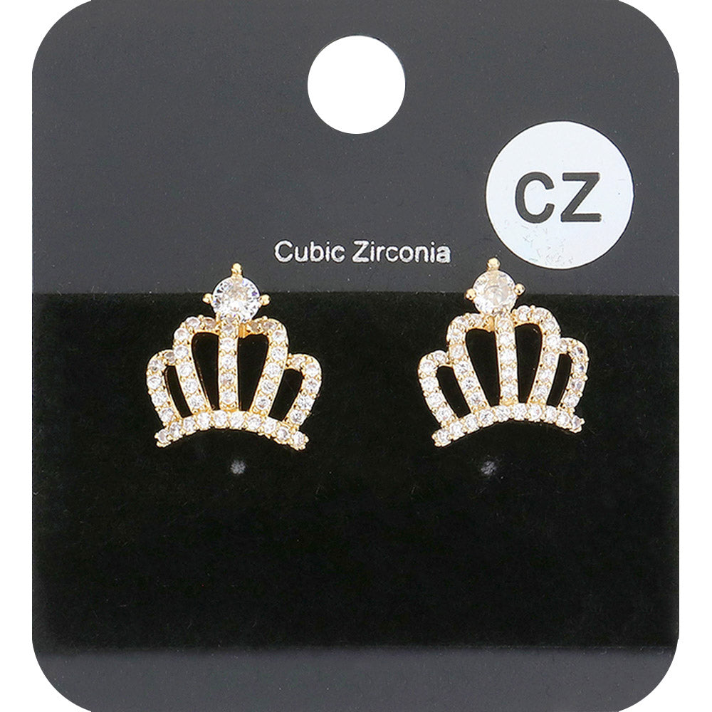 Madeline Love Gold CZ Embellished Crown Stud Evening Earrings