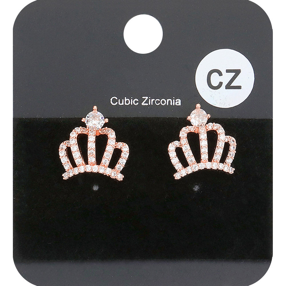 Madeline Love Rose Gold CZ Embellished Crown Stud Evening Earrings