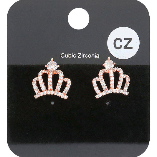 Madeline Love Rose Gold CZ Embellished Crown Stud Evening Earrings